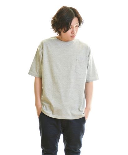5.6オンス ビッグシルエットTシャツ（ポケット付）006ミックスグレー Mサイズ メンズモデル 174cm