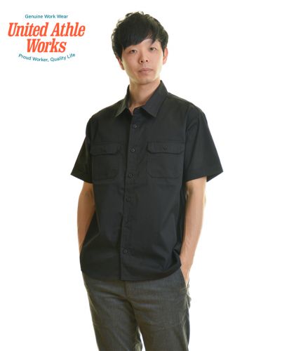T/C ワークショートスリーブシャツ/ブラック Lサイズ メンズ 179cm