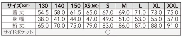 SIZE CHART　P2800	ルーズフィットラッシュガード（単位：cm）