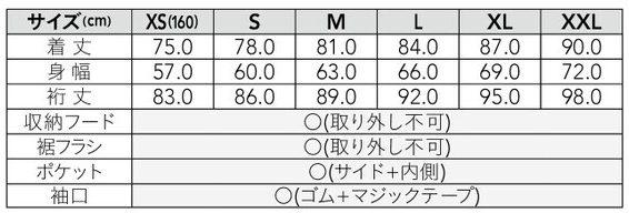 SIZE CHART　P6800（単位：cm）