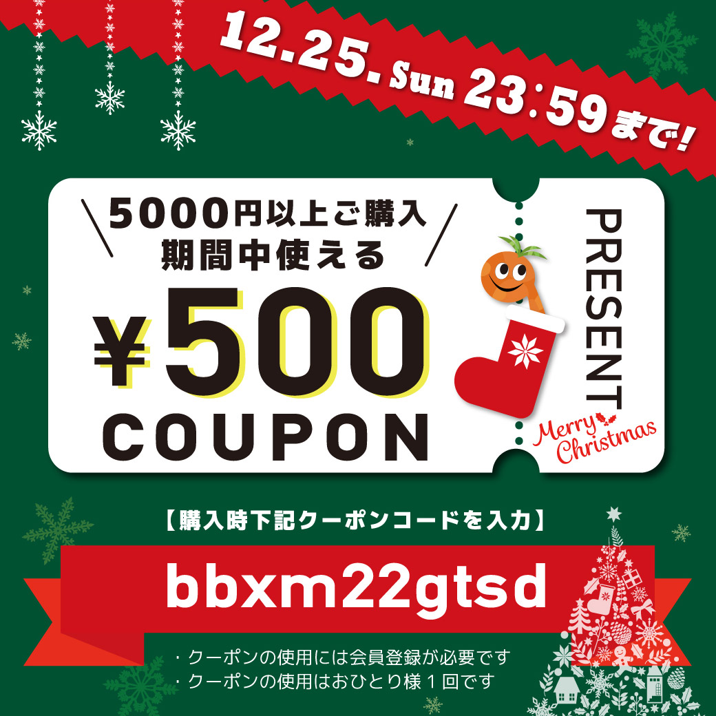 クリスマスクーポン【特　典】期間中使える500円クーポン券配布中