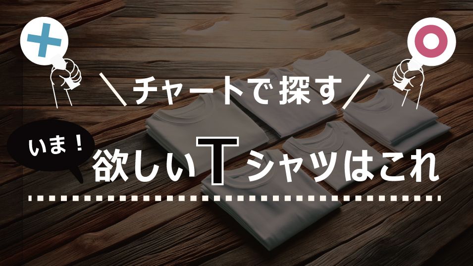 業界最多級の無地Tシャツの中から、お客様のご要望にピッタリのTシャツをわかりやすいチャートを使ってサポート!