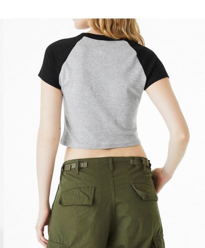 BELLA+CANVAS(ベラ キャンバス)レディース マイクロリブ ラグラン BabyTシャツ／Ath Hthr/Black／BACK STYLE