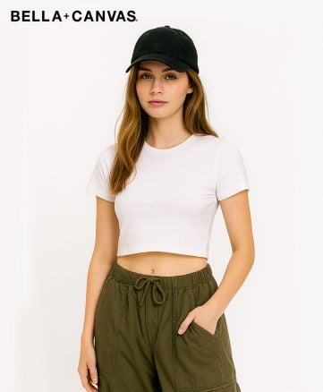 BELLA+CANVAS(ベラ キャンバス)レディース クロップドTシャツ/モデル着用：White