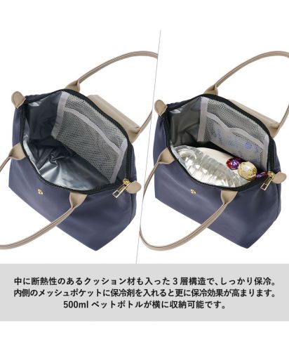 モッテル(MOTTERU)クーラーランチトート/中に断熱性のあるクッション材も入った３層構造で、しっかり保冷。
