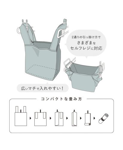 MOTTERU(モッテル)クルリト セルフレジで使いやすいスクエアデリバッグ/2通りの引っ掛け方でさまざまなセルフレジに対応／広いマチで入れやすい！／コンパクトな畳み方
