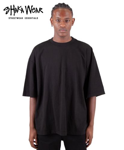 GARMENT DYE DROP SHOULDER Tシャツ/BK:ブラック/MODEL:T185 cm;W84 kg