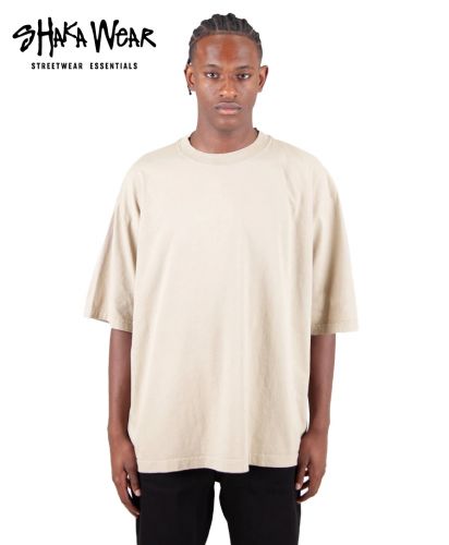 GARMENT DYE DROP SHOULDER Tシャツ/CM:クリーム/MODEL:T185 cm;W84 kg