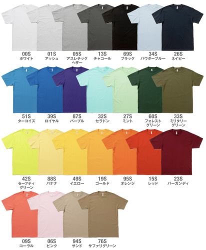 6オンスショートスリーブTシャツ 展開カラー