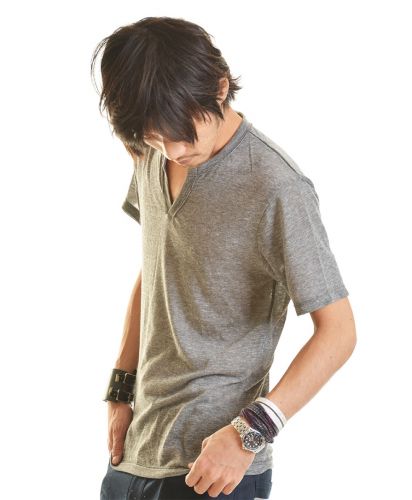 ERILE REEキーネックTシャツ GYグレー Sサイズ メンズ 176cm