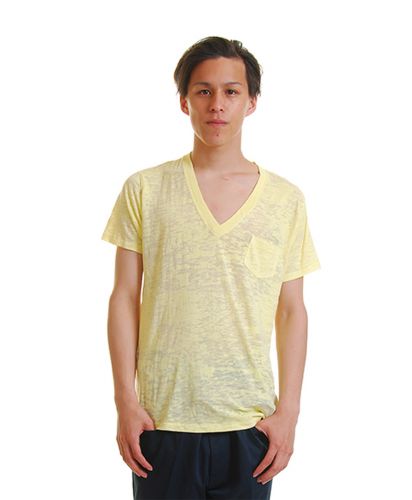 Burnout Deep Vネック ポケット付きTシャツ SNサン Sサイズ メンズ 175cm