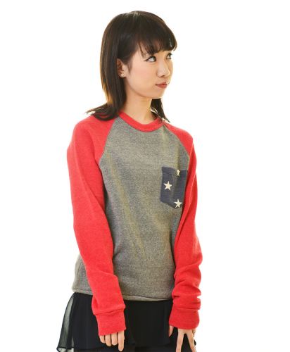 THE COLOR BLOCKED FLEECE GDグレー×レッド レディース