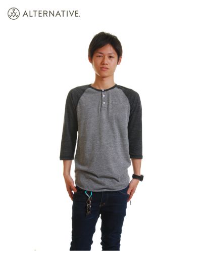 Eco-Heather ユニセックス 3/4 Henley/グレー×ブラック（GB)