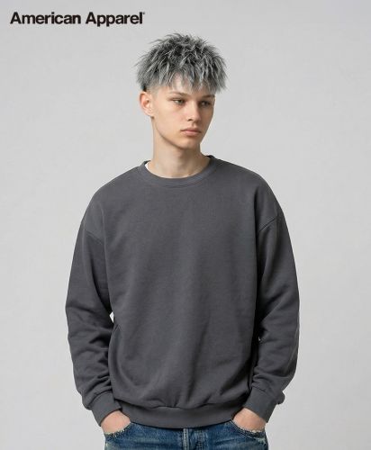 American Apparel (アメリカンアパレル)7.6oz リフレックスフリース ユニセックス スウェットシャツ/モデル着用：876 アスファルト