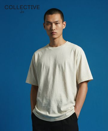 COLLECTIVE J+(コレクティブ・ジェイ・プラス)ハイエンド ルーズTシャツ/101 ナチュラル：身長175cm/Lサイズ着用