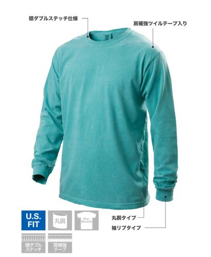 6.1OZ ガーメントダイ長袖Tシャツ/038P シーフォーム