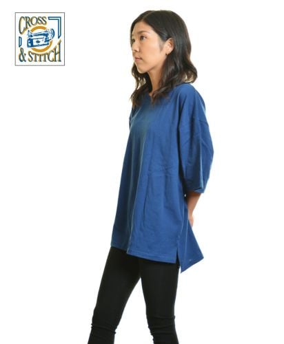 オープンエンドマックスウエイトメンズオーバーTシャツ/19Dブルー Mイズ着 レディースモデル158cm