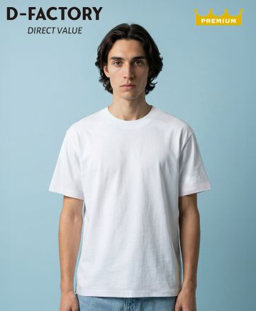 D-FACTORY(ディーファクトリー) 5.6オンス オープンエンドクラシックTシャツ/モデル着用：001 ホワイト 身長175cm /Lサイズ普用