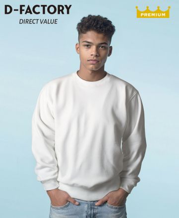 D-FACTORY(ディーファクトリー) 12オンス プラチナクルーネックスウェット/モデル着用：001 ホワイト 身長173cm／Lサイズ着用
