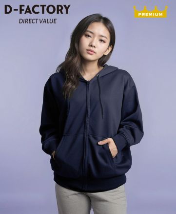 D-FACTORY(ディーファクトリー)12オンス プラチナフルジップパーカー/モデル着用：310 ネイビー 身長162cm／Lサイズ着用