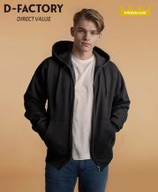 D-FACTORY(ディーファクトリー)8.8オンス ハイパーフルジップパーカー/モデル着用:007 ブラック 身長173cm/XLサイズ着用