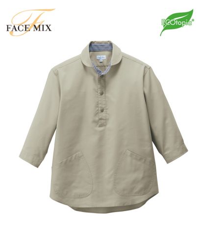 フェイスミックス(FACE MIX)8プルオーバー七分袖シャツ/24 スモーキーグリーン
