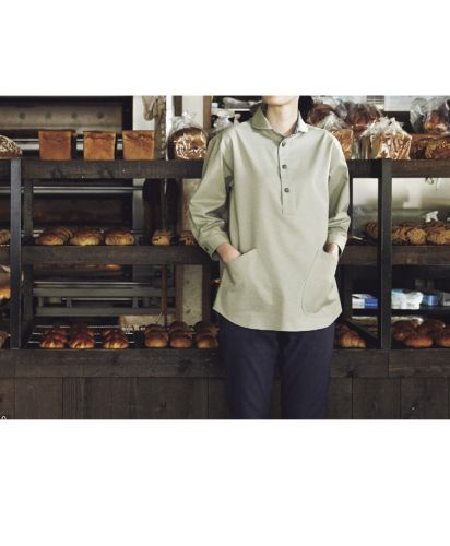 フェイスミックス(FACE MIX)プルオーバー七分袖シャツ/ナチュラルで清潔感のあるユニフォーム