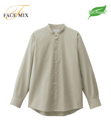 フェイスミックス(FACE MIX)バンドカラー長袖シャツ/24 スモーキーグリーン