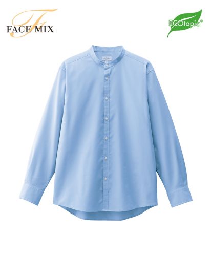 フェイスミックス(FACE MIX)バンドカラー長袖シャツ/7 ブルー