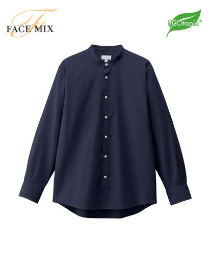フェイスミックス(FACE MIX)バンドカラー長袖シャツ/8 ネイビー