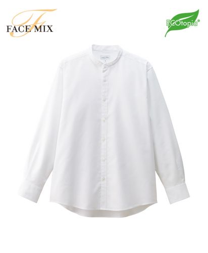 フェイスミックス(FACE MIX)バンドカラー長袖シャツ/15 ホワイト