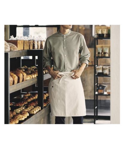 フェイスミックス(FACE MIX)バンドカラー長袖シャツ/清潔感とナチュラルさを兼ね備えたユニセックスのカフェユニフォームで、飲食店やサービス業の制服にも最適。