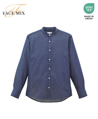 フェイスミックス(FACE MIX)バンドカラー長袖シャツ/8ネイビー