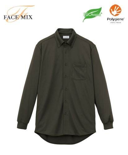 フェイスミックス(FACE MIX)ユニセックスボタンダウン長袖シャツ/4カーキ