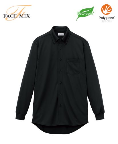 フェイスミックス(FACE MIX)ユニセックスボタンダウン長袖シャツ/16ブラック