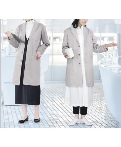 フェイスミックス(FACE MIX)ユニセックスコート/清潔感のあるラボ・ショップスタイルを演出し、軽やかで上品な印象のサービスユニフォーム。