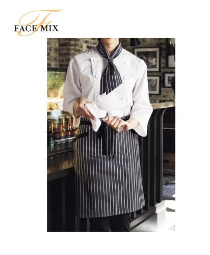 フェイスミックス(FACE MIX)ストライプ柄ロングエプロン/16 ブラック着用