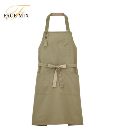 フェイスミックス(FACE MIX)胸当てエプロン/4 カーキ×ベージュ