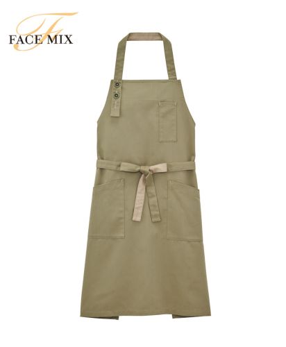 フェイスミックス(FACE MIX)胸当てエプロン/4 カーキ×ベージュ