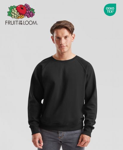 FRUIT OF THE LOOM (フルーツオブザルーム) ヨーロッパモデル Classic Raglan Sweatshirt/モデル着用：正面：BK ブラック