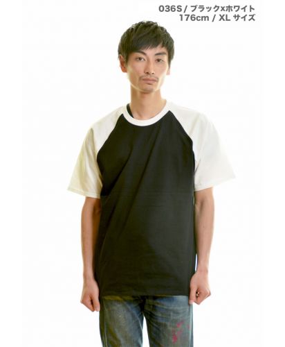 5.3ozジャパンフィットラグランＴシャツ/ブラックxホワイト XLサイズ メンズ 176cm