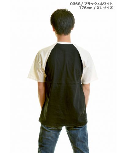 5.3ozジャパンフィットラグランＴシャツ/ブラックxホワイト XLサイズ メンズ 176cm