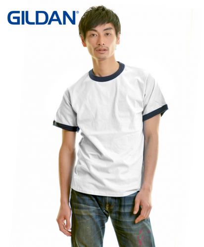 5.3ozジャパンフィットリンガーTシャツ/ホワイトxネイビー Lサイズ メンズ 176cm