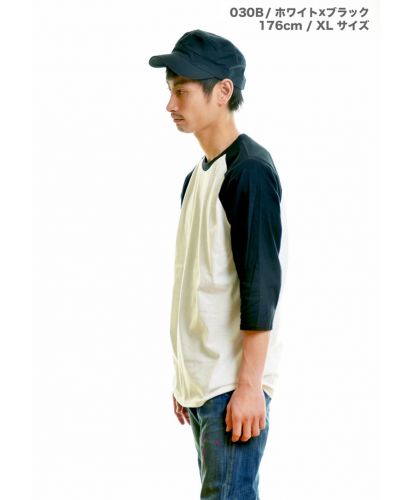 5.3ozジャパンフィットラグラン7分袖Tシャツ/ホワイトxブラック XLサイズ メンズ 176cm