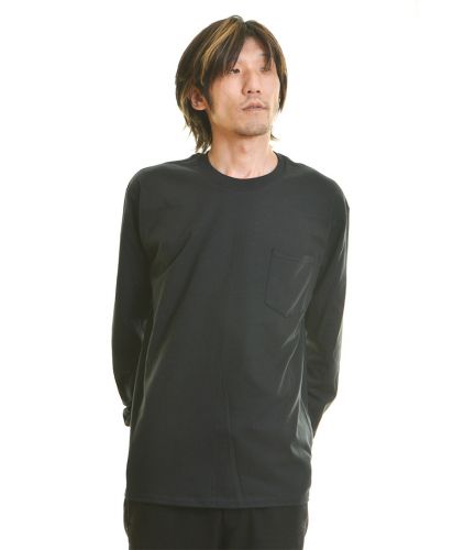 ギルダン(GILDAN)6ozウルトラコットン長袖ポケットT/036C ブラック Lサイズ メンズ 176cm