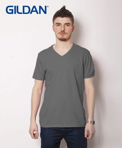4.5oz ソフトスタイル VネックTシャツ/042C チャコール  メンズ
