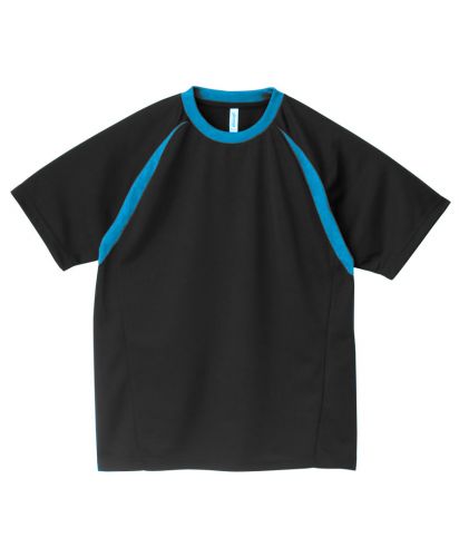 glimmer active wear カラーブロックTシャツ ブラック×ターコイズ