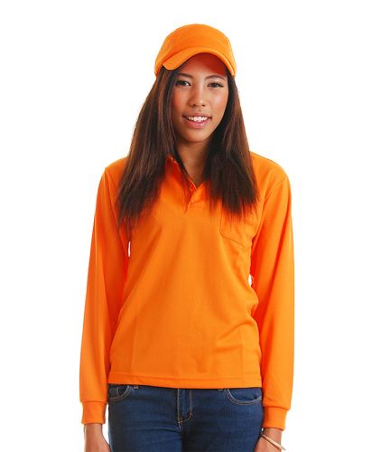 4.4オンスドライ長袖ポロシャツ（ポケット付）015オレンジ レディースモデル