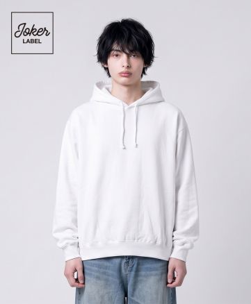 ジョーカーラベル(JOKER LABEL)裏毛プルオーバーパーカー（ポケットなし）/LLサイズ着用　175cmモデル：WH ホワイト