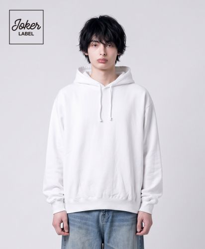 ジョーカーラベル(JOKER LABEL)裏毛プルオーバーパーカー（ポケットなし）/LLサイズ着用　175cmモデル：WH ホワイト